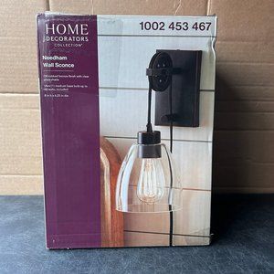 HDC Needham Pulley 1-Light Oil Rubbed Bronze Wall Sconce with Bulb, plug-in